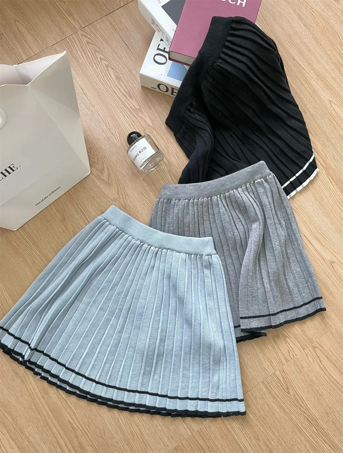 Fall Women Korean Vintage Slim Mori Girl Knit Birthday Outfits 2 Piece Set Long Sleeve Single-breasted Top + Gyaru Mini Skirt