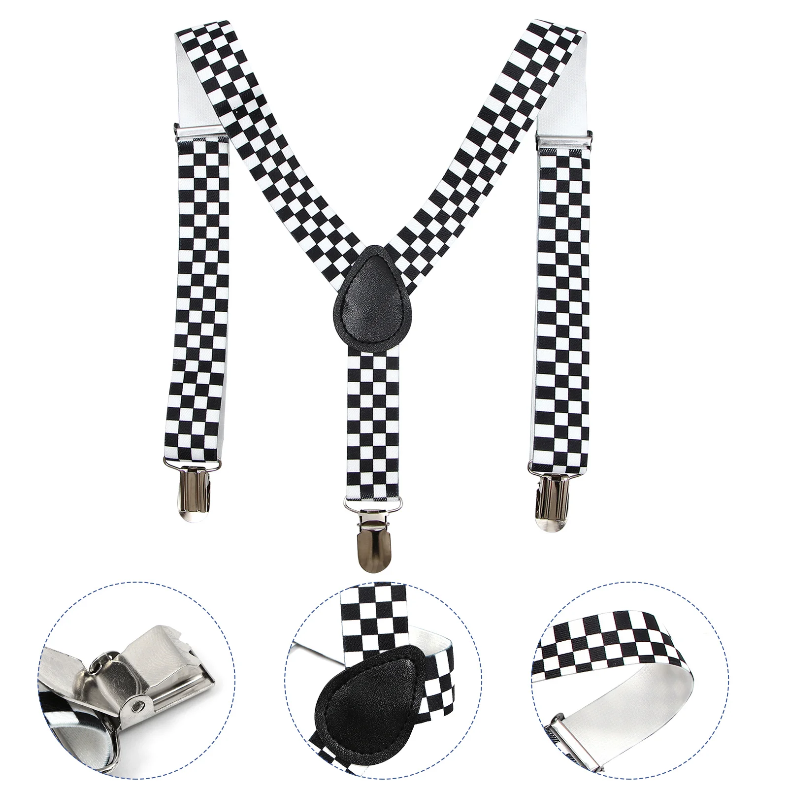 Fully Elasticized Suspenders Clip-on Checkered Braces Elasticity Comfortable Y-back