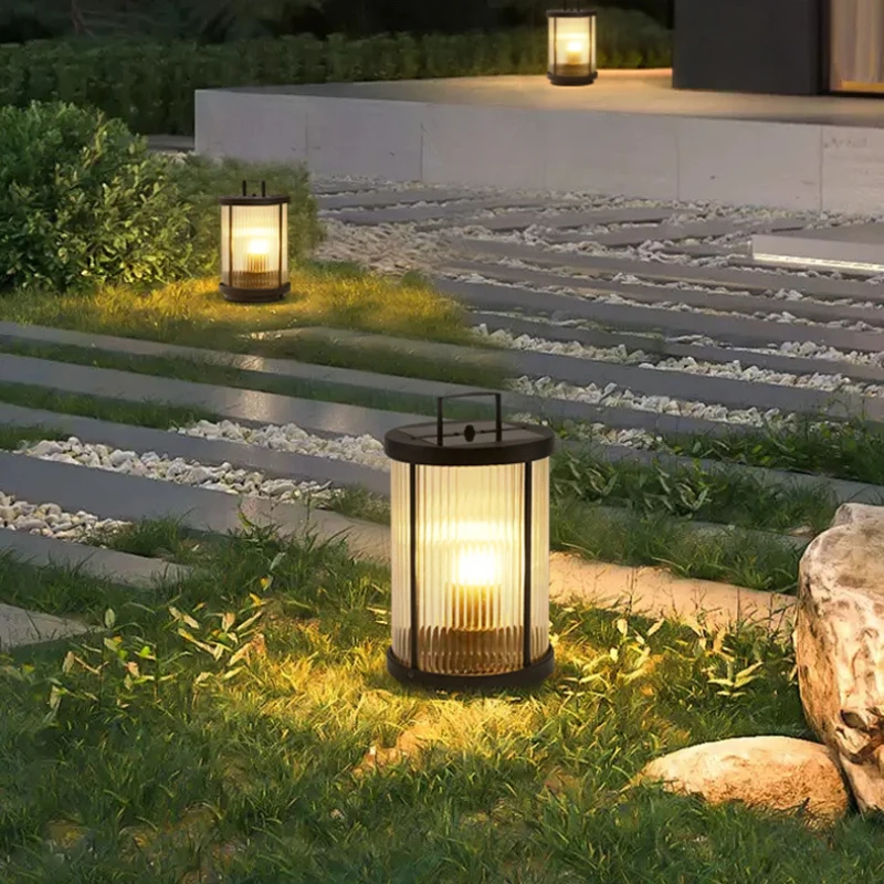 Retro Solar Courtyard Light Outdoor Waterproof Circular Modern Outdoor Villa Garden Corridor Garden Portable Lawn Light