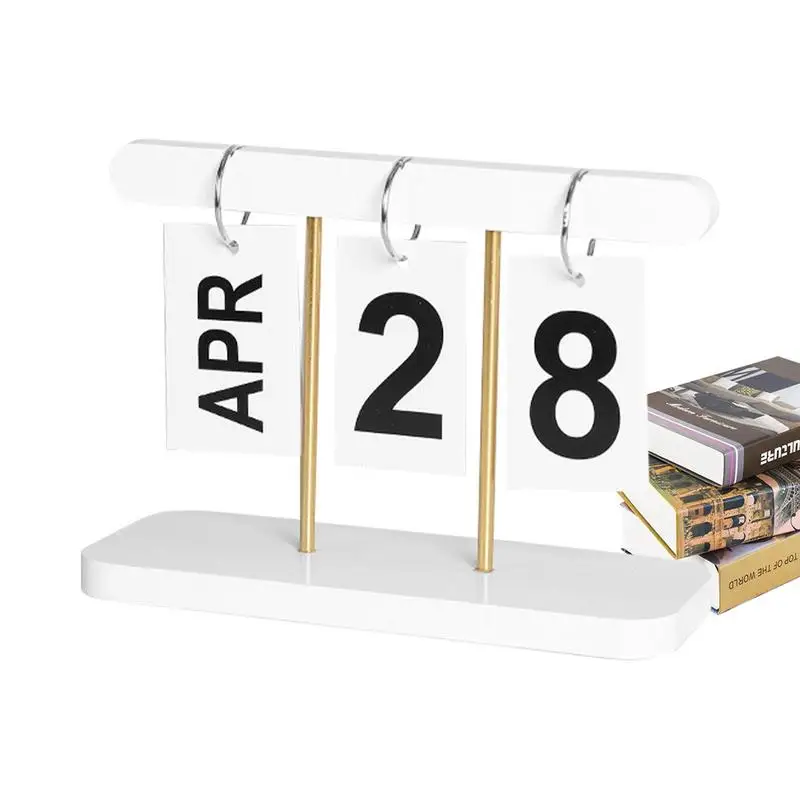 Perpetual Calendar Vintage Turn Over Desktop Calendar Wooden Perpetual Calendar With Large Display Reusable Calendar For Home