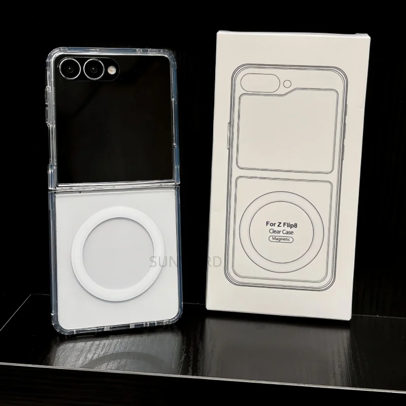 Original For Magsafe Transparent Magnetic Acrylic Flip Phone Case For Samsung Galaxy Z Flip 8 Z Flip 7 5 6 4 3 Shockproof Cover
