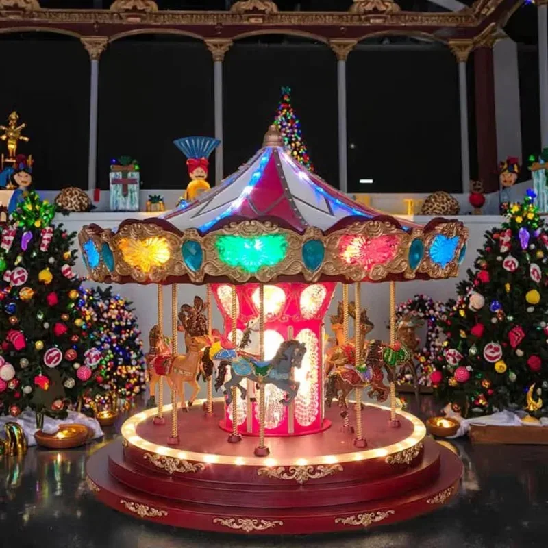 Large glowing music Christmas carousel European holiday decorations lit carousel Christmas figurine toys