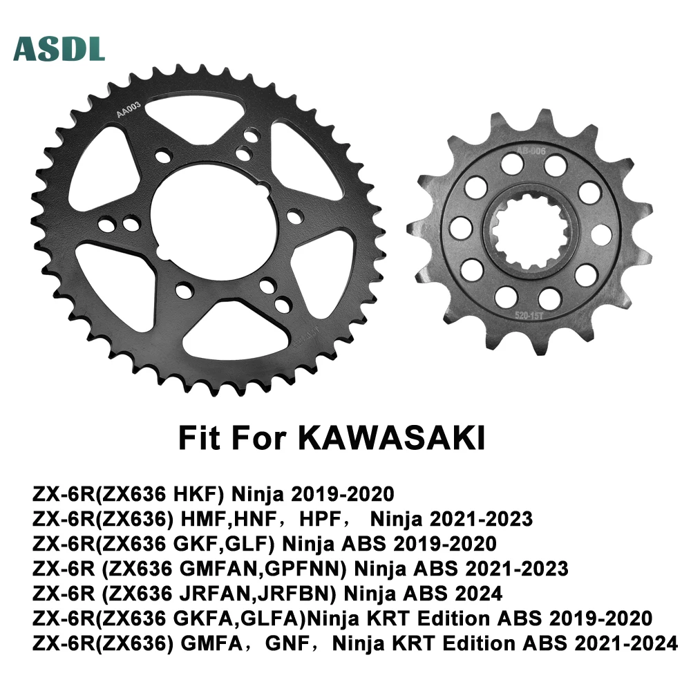 

520 43T 15T Motorcycle Front Rear Sprockets for KAWASAKI ZX-6R ZX636 HKF Ninja 2019-2020 ZX-6R ZX636 2019-2024 ZX6R ZX 6R ZX 636