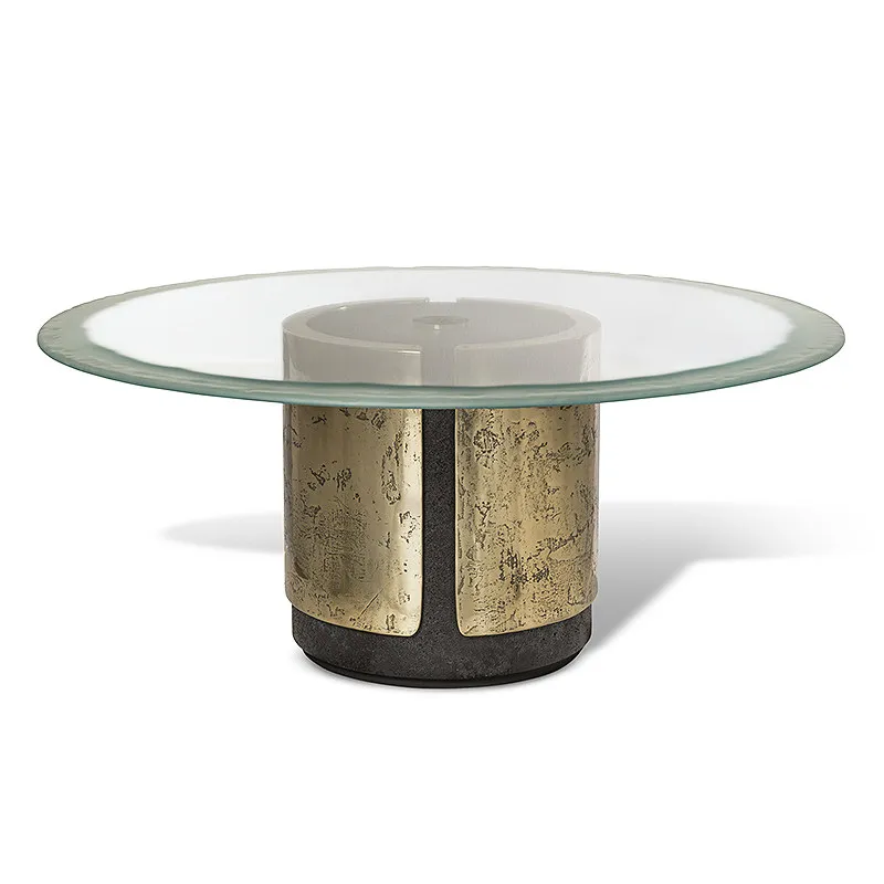 *Luxury Dining Room Round Tempered Glass Top 8 - Seat Stainless Steel Dining Table Set for Villas with Cylindrical Steel Base