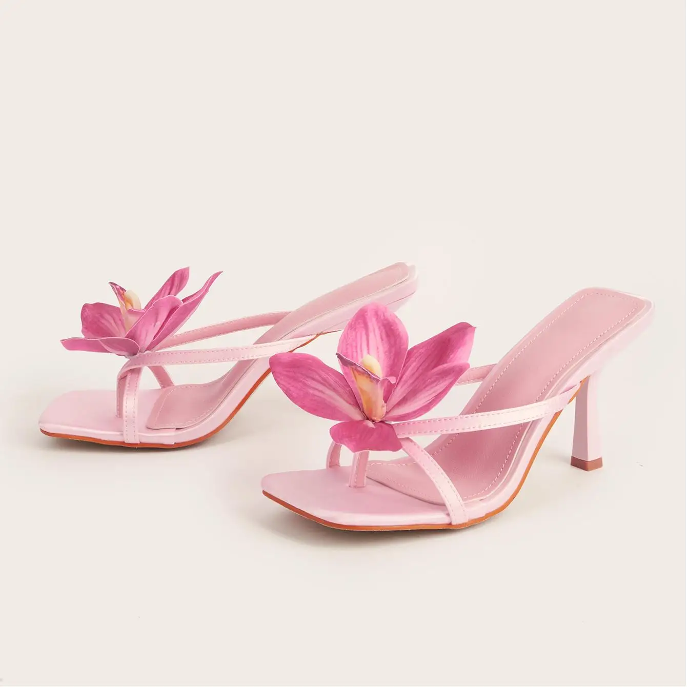 

Pink High Heels Women's Mules High-heeled Sandals Summer Sea Beach Ladies Shoes Satin Big Size 11 Elegant Women Luxury Heel