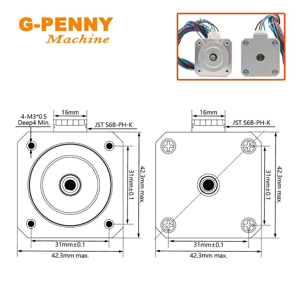 Nema17 42HS6017A4 Động Cơ Bước 1.7A 0.73N. M. 104OZ-IN 1.8 Độ 4 Đầu Cho 3d Máy In Cnc
