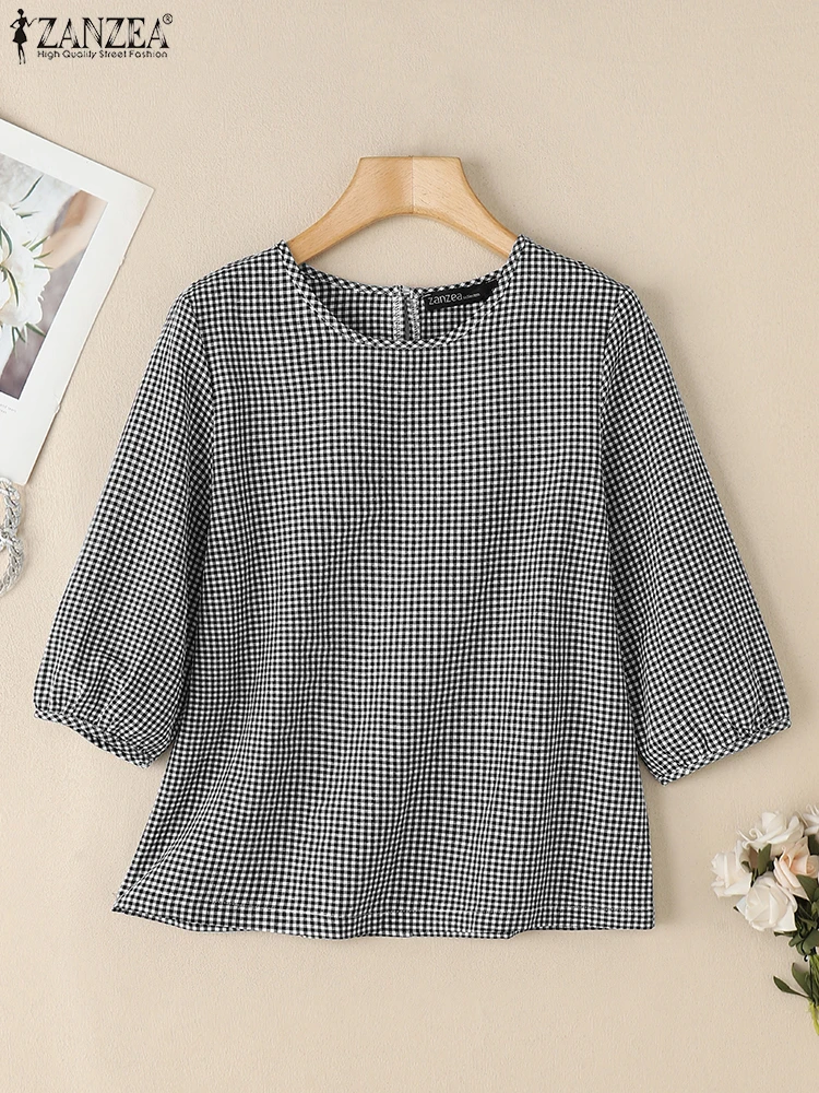 Autumn Summer Striped Shirt Women Elegant 3/4 Sleeve Work Blouse 2025 ZANZEA Casual O Neck Blusas Female Chemise Woman Tops