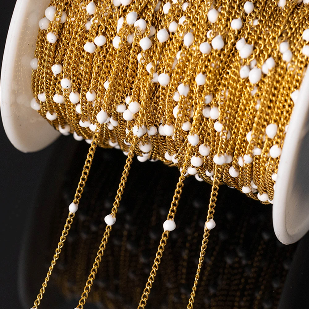 1 Meter Gold Edelstahl Bunte Emaille Kugel Perlen Gliederketten Extender für Schmuckherstellung DIY Armband Halskette Zubehör – Detail 6