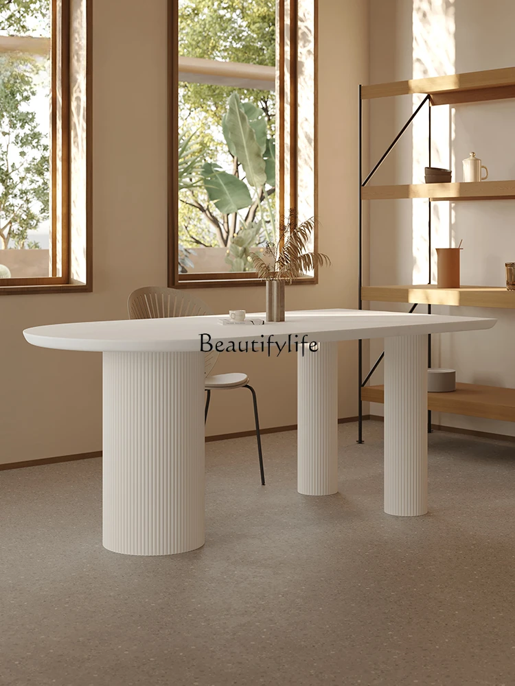 Simple Terrazzo Dining Table Semicircle Arc Marble Dining Table White Silent Cream Solid Wood