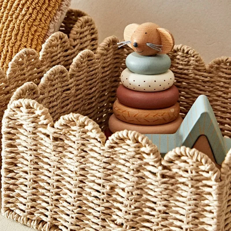 

Vine Paper Rope High-capacity Clothing Storage Boxes Snack Toy Sundries Organizer Cosmetic Container Box Woven Storage Basket