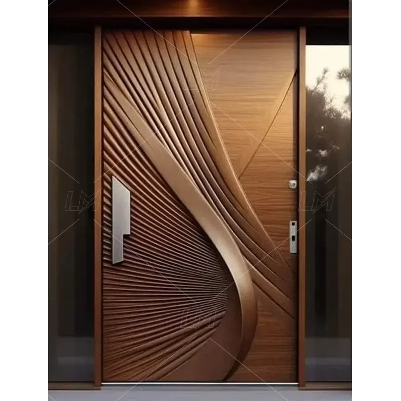 Modern Style Customized Exterior Door Design Nature Solid Mahogany Front Wooden Pivot Door