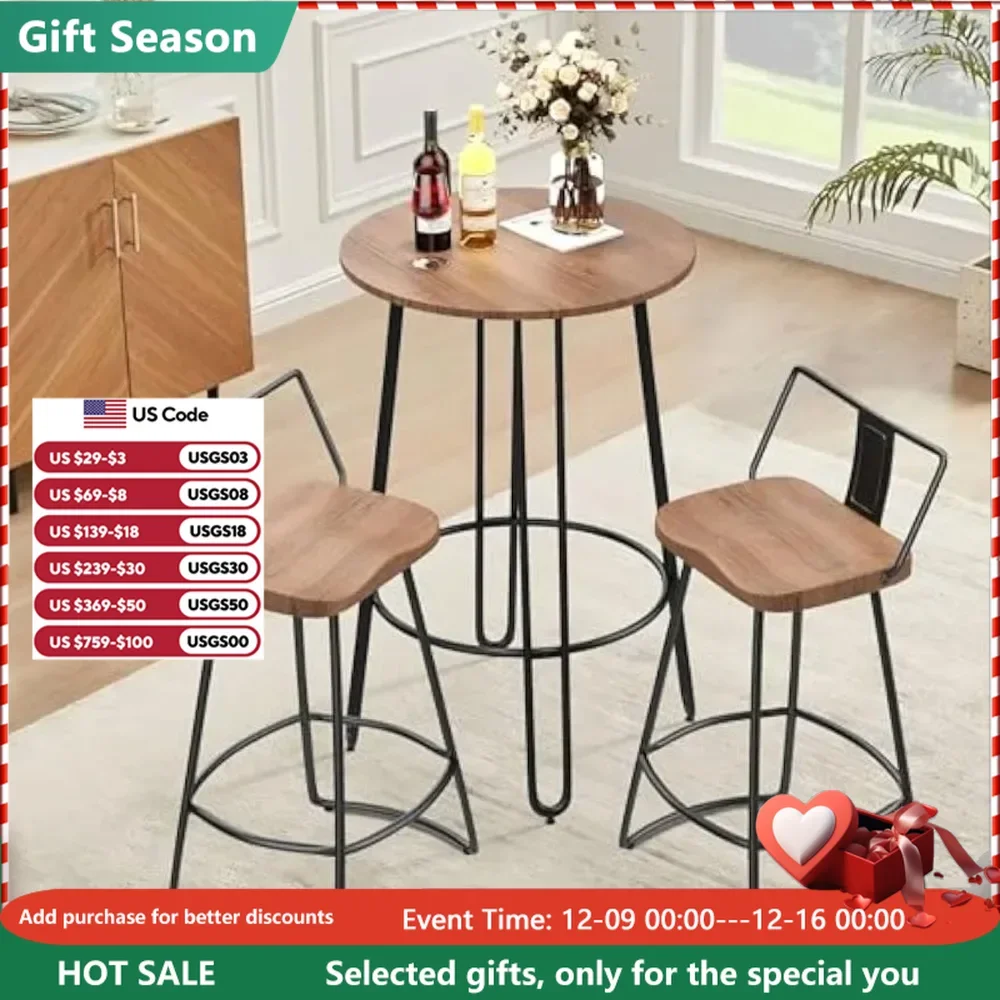 Bar table, 3-piece set of bar tables and chairs with counter height, table and chair set, kitchen, modern bar table