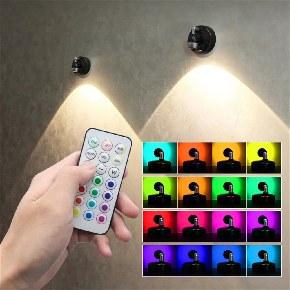 

RGB Color Led Spotlight Battery Powered Adjustable Head Led Closet Light & Remote Atmosphere Lamp for Party,Holiday,Christmas