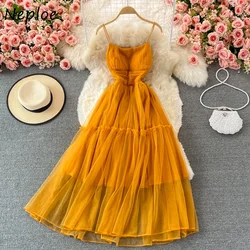 Neploe Ladies Temperament Fairy Vestidos Femme High Waist Seaside Vacation Dress Woman Elegant Large Hem Camisole Dresses Women