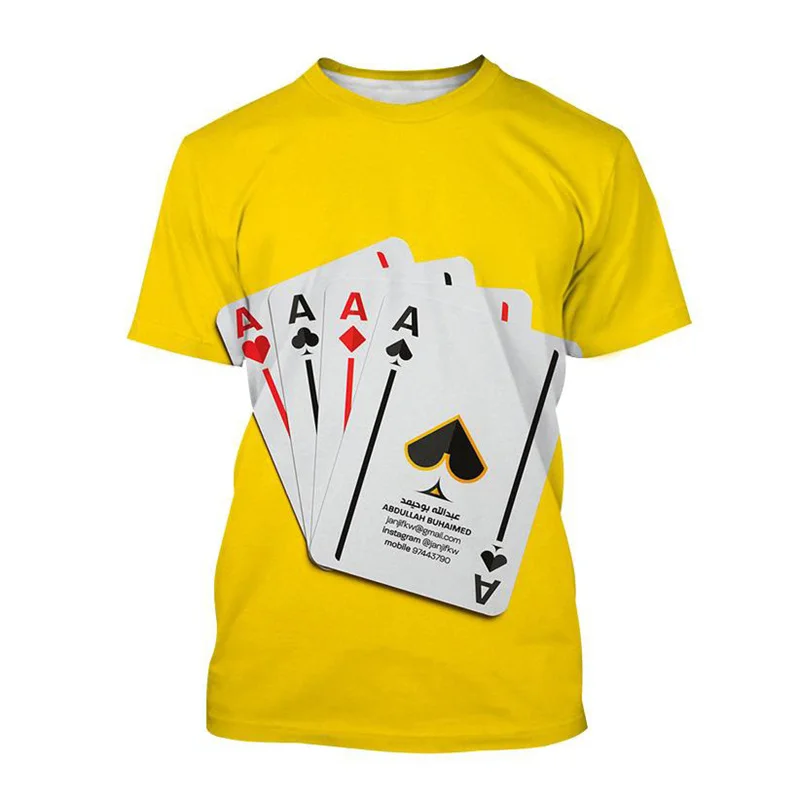 Summer Funny 3D Printed Poker Dice T-Shirt For Men Retro Casual Round Neck T Shirts Summer Short Sleeves Oversized Tees Clothes