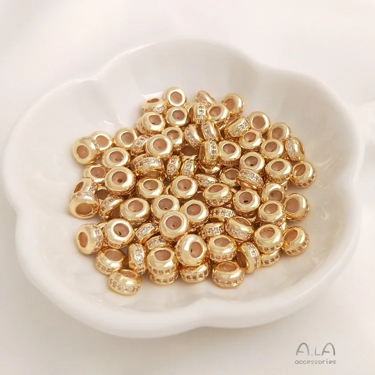14K Bag Gold Inlaid Zircon Plug Silicone Adjustment Bead Positioning Bead Spacer DIY Wheel Flat Bead Chain Jewelry Accessories