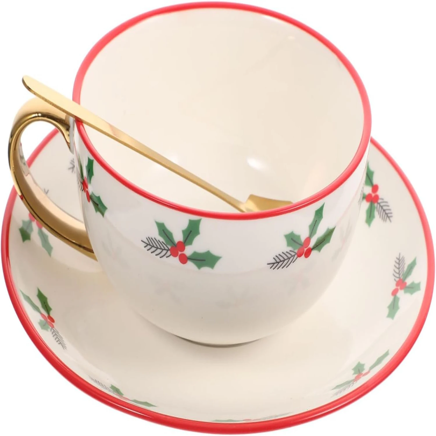 Elegant, stylish, and beautiful ceramic cup and saucer set for Christmas - Chic and comfortable cute soup mug with stylish desig