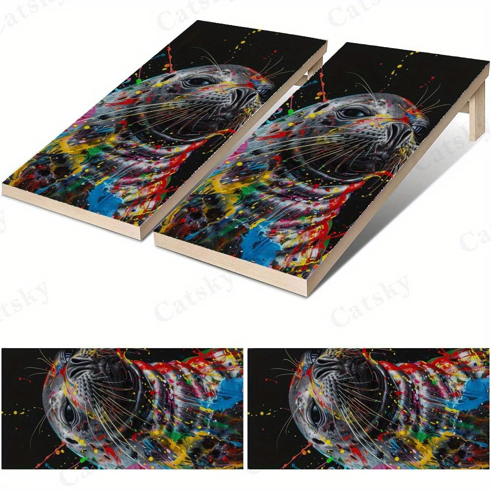 Colorful Seal Painting,Splatter Art,Marine Animal Decor,High Value! 2D Flat Vinyl Sandboard Stickers - Bubble-Free, Easy Applica