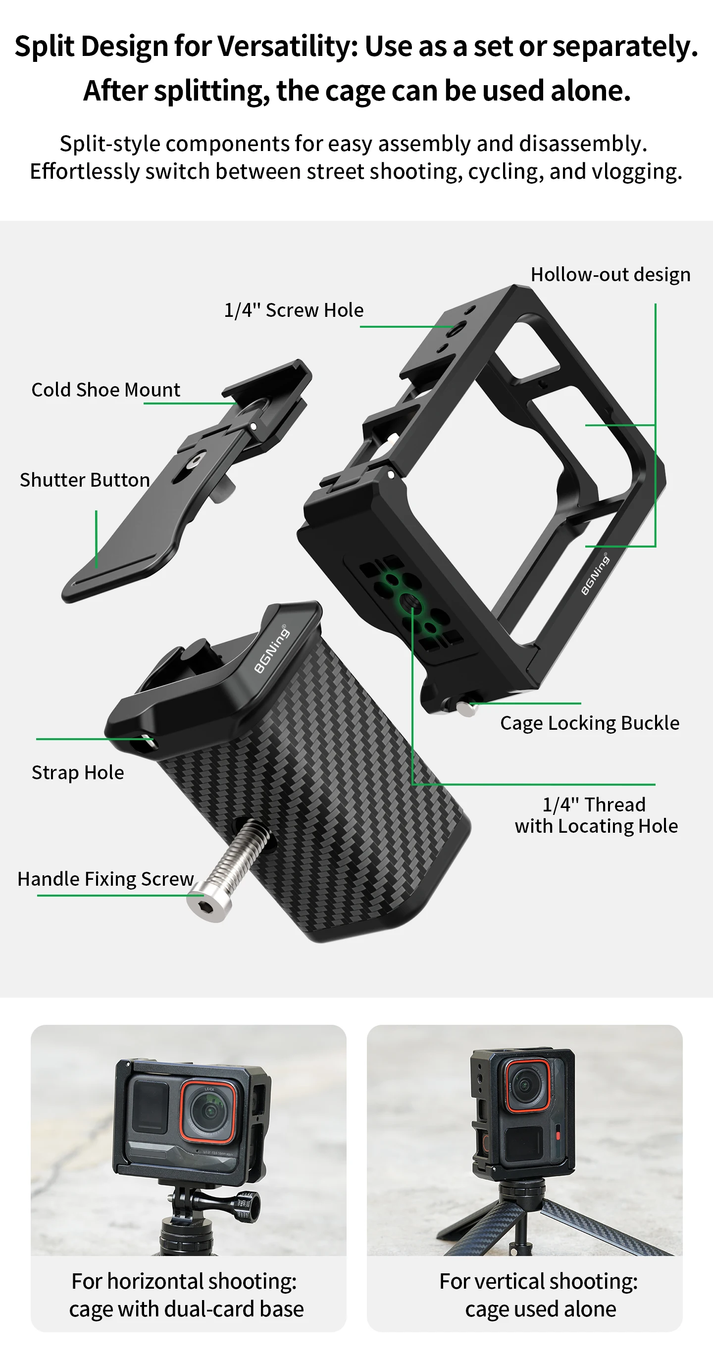 Essentieller Handgriff für Insta360 Ace Pro 2 Magnetischer Schnellwechseladapter Street Vlog Fotografie Kamerakäfig Zubehör – Detail 10