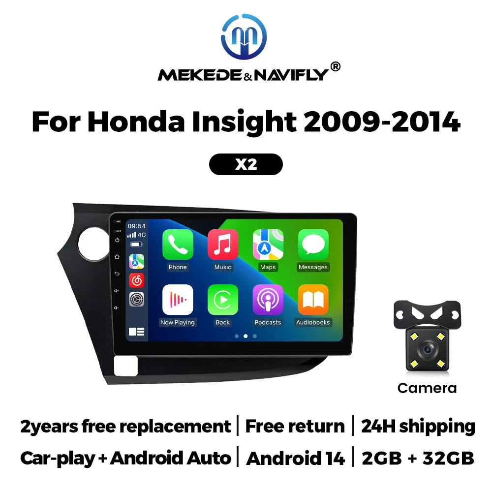 Android 14 Autoradio 2 GB + 32 GB Draadloze Carplay Voor Honda Insight 2 2009 - 2014 Navigatie GPS Multimedia Video Player IPS Scherm