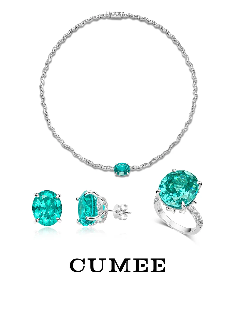 

Cumee Летний синтетический комплект сережек с драгоценными камнями цвета Параиба для женщин, посеребренное золото 925.