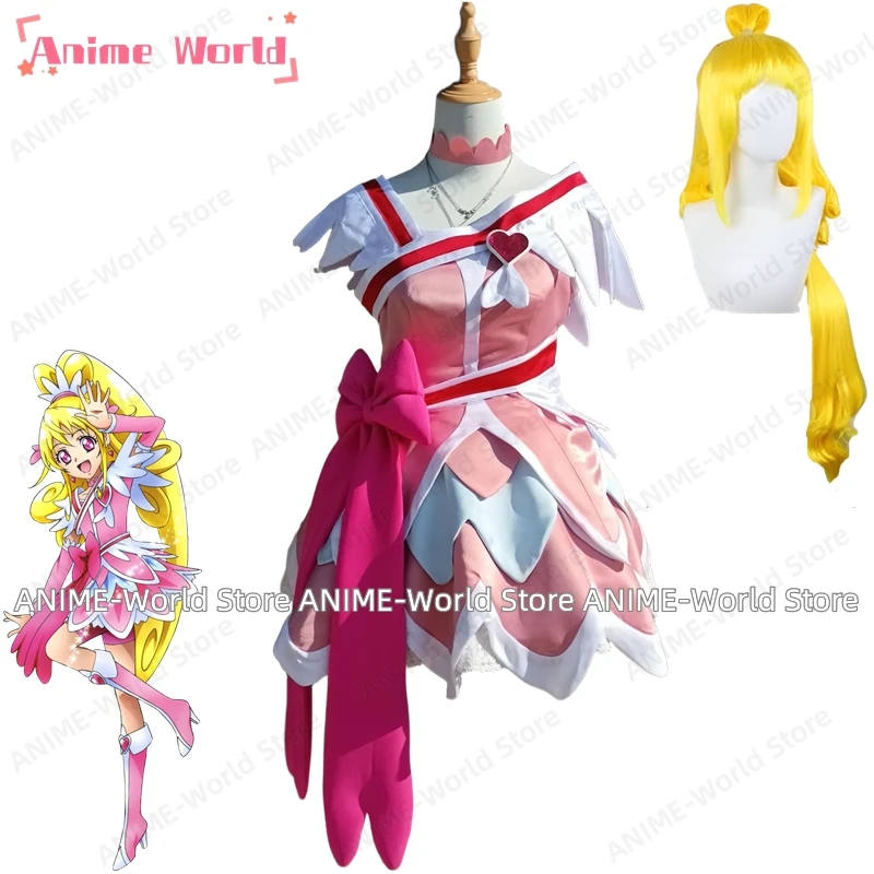 

《Custom Size》 Anime Game Pretty Cure Cure Heart Kyua Hato Cosplay Costume Uniforms Unisex Party Role Play Clothing Wig Headwear