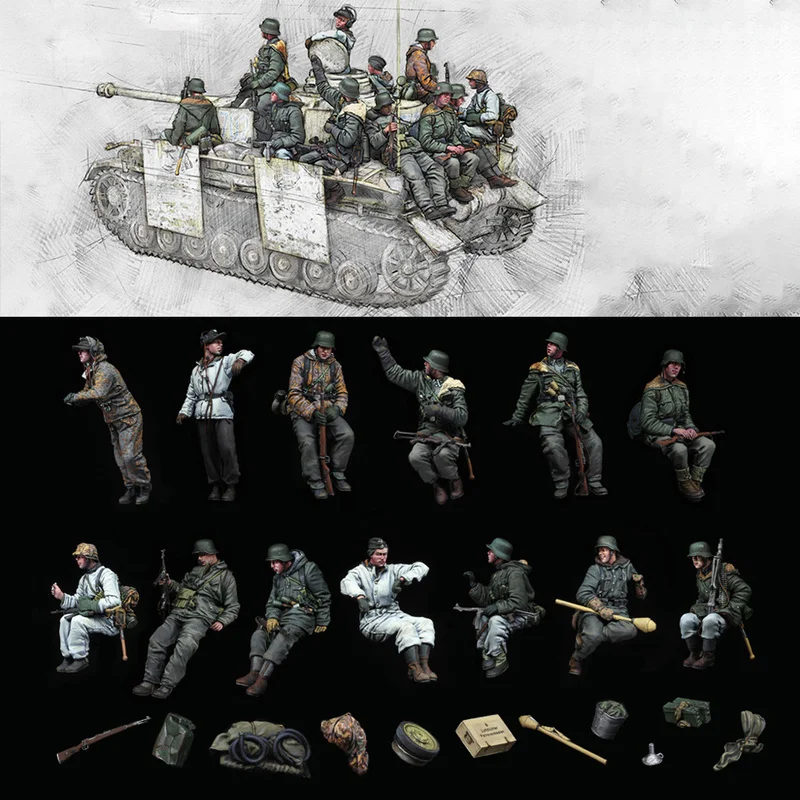 

1/35 World War Ii Soldiers (13 Without Tanks) Resin Model Soldier Military Theme White Model Unsessed And Unpainted Kit