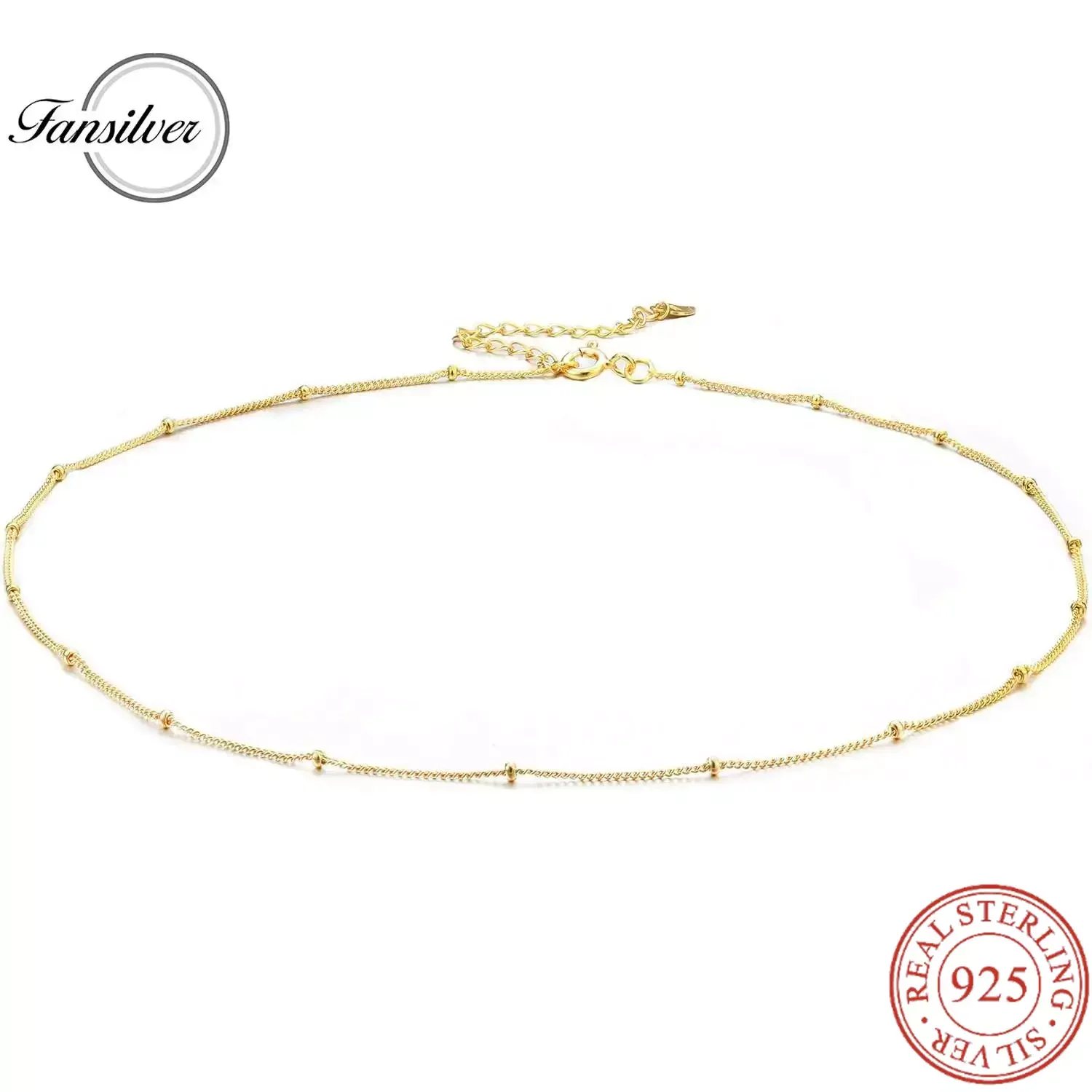 Fansilver Sterling Silber Halsketten 18 Karat Weißgold oder vergoldete Choker Halskette minimalist ische Glieder kette trend igen Schmuck