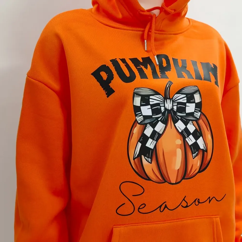 2024 Halloween Orange felpa con cappuccio Kawaii Halloween Pumpkin bowknot felpa con cappuccio da donna Harajuku Halloween Print autunno Warm felpa con cappuccio Unisex