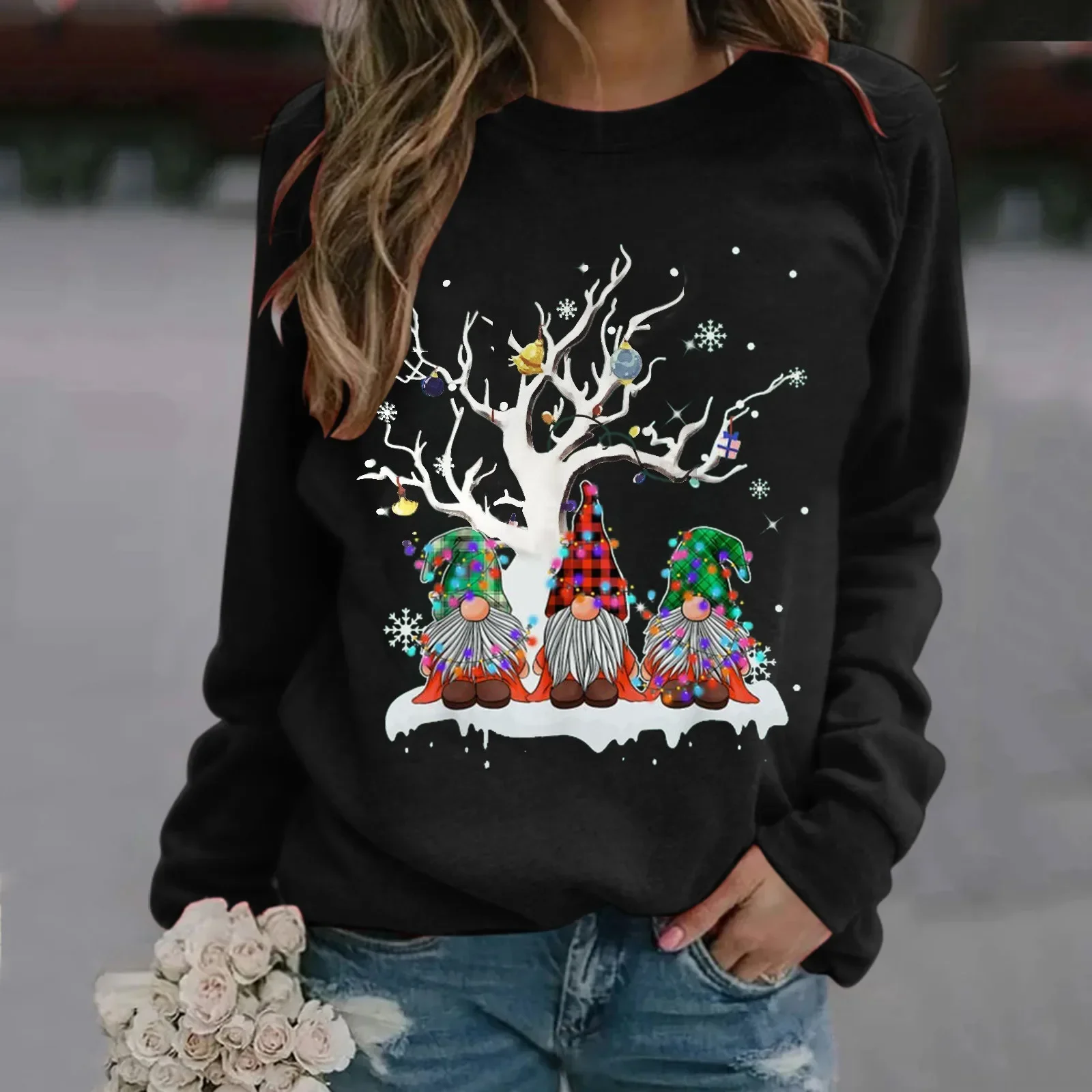 Women's Long Sleeve Sweatshirt Printed Top Casual Pullover Christmas Women Thin Sweatshirt Long Zippe Sweatshirts Women