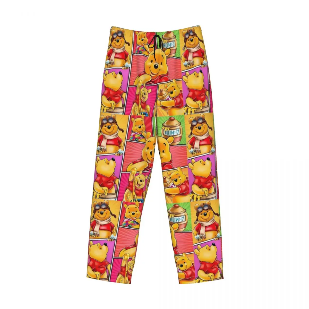 Custom Winnie The Pooh Pattern Pajama Pants Sleepwear for Men Elastic Waistband Cute Cartoon Sleep Lounge Bottoms with Pockets