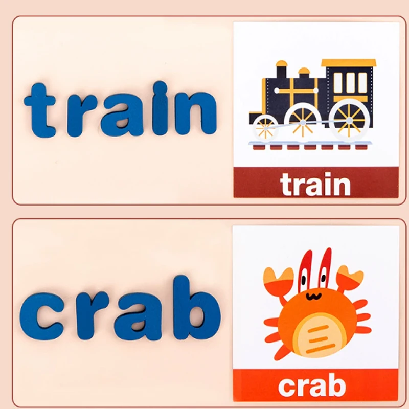 @@Giocattolo in legno per bambini, abbinamento di lettere, Famiglia di parole ortografiche, Gioco da tavolo puzzle con alfabeto giocattolo Montessori per la prima educazione del bambino? ?