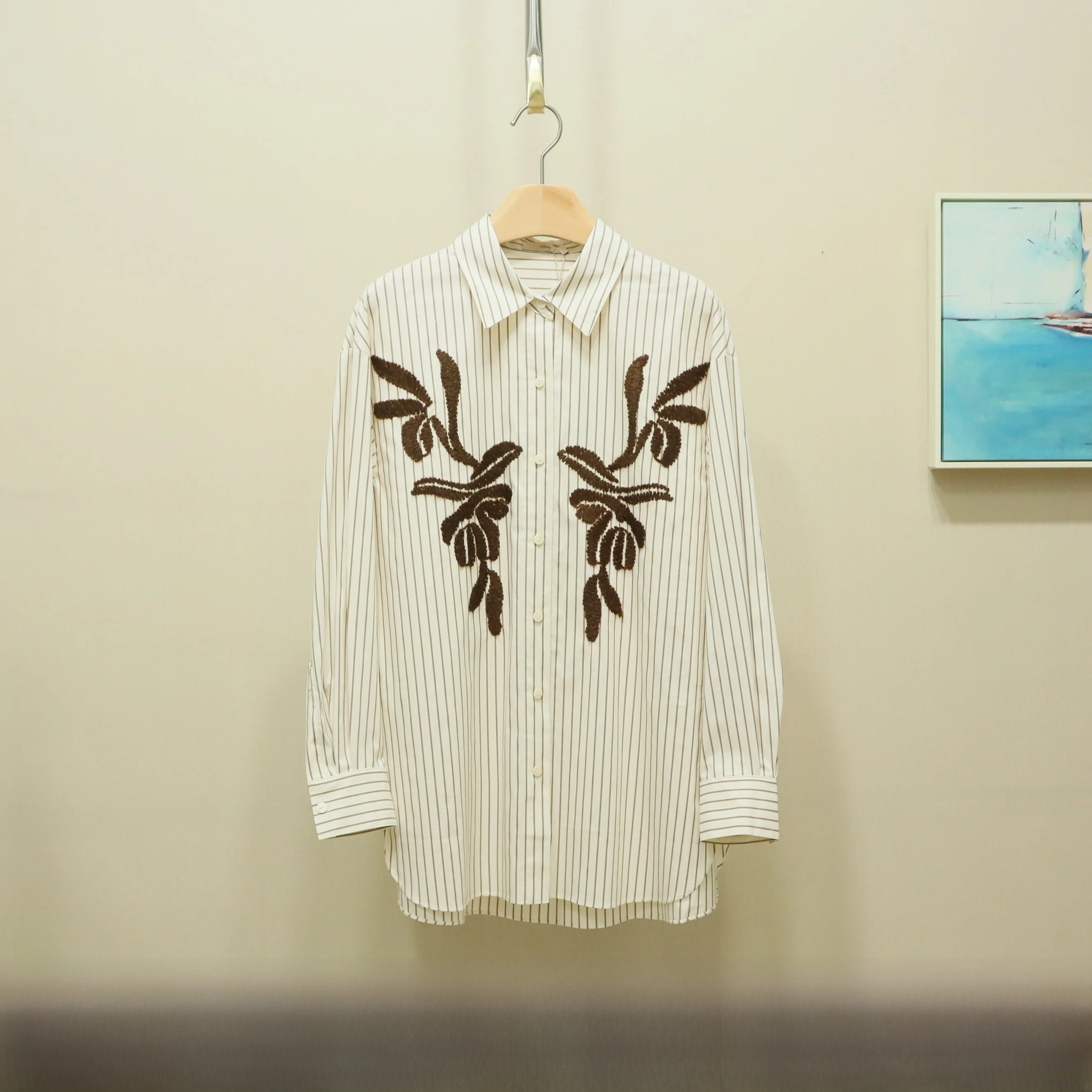 

Новая весенняя свободная рубашка с вышивкой и полосками, женская, с воротником, длинным рукавом, из смесового хлопка, удобная, модная, для повседневной носки