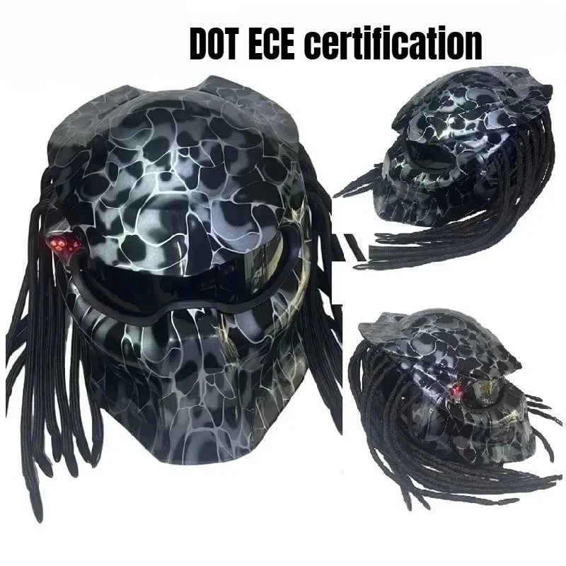 DOT ECE Certified Carbon Fiber Motorcycle Full Helmet Predator Helmet Off-road Racing Retro Moto Cool Braid Full Helmet