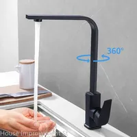 Square Kitchen Faucet Matte Black Brushed Nickel Chorme Hot and Cold Kitchen Sink Tap 360 Degree Rotation Deck Mounted Water Tap