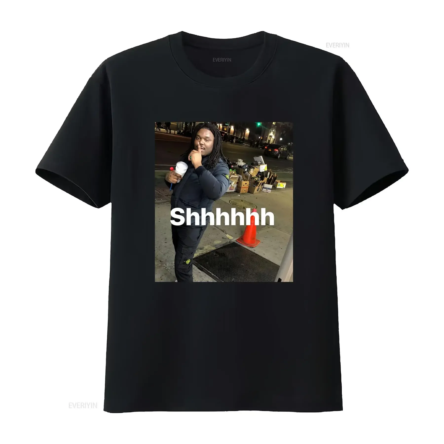 LUCKI Shhhhhh T Shirt Merch Meme Rapper vintage Washed Unisex Slightly graphic Top For Everyday Wear Soft Casual Versatile
