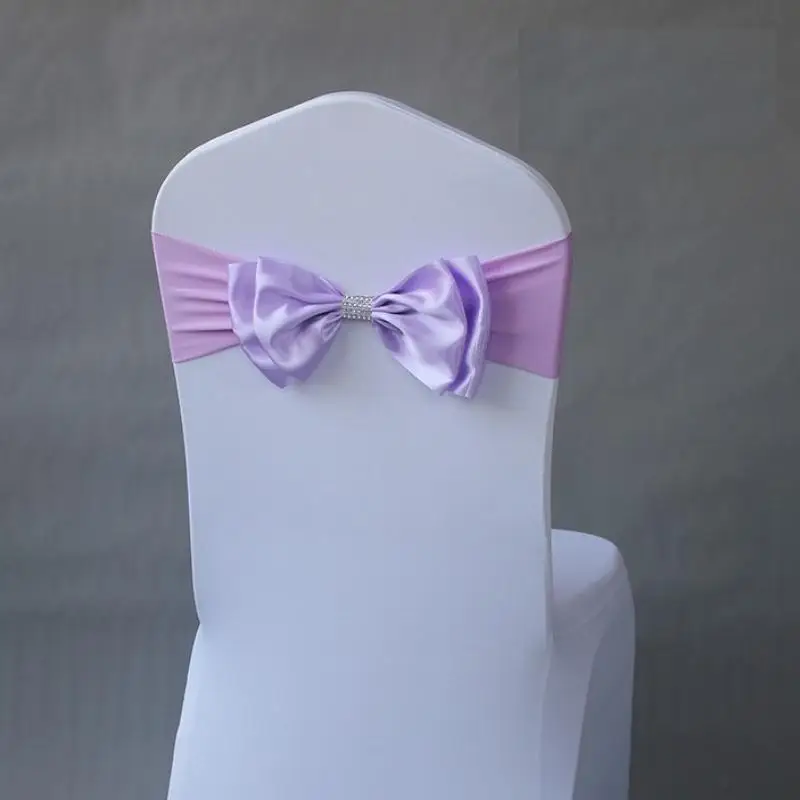 50 Pieces Wedding Decoration Birthday Party Chair Sash Bow Tie Spandex Band Ready Made For Banquet Hotel Luxury Satin Chair Sash