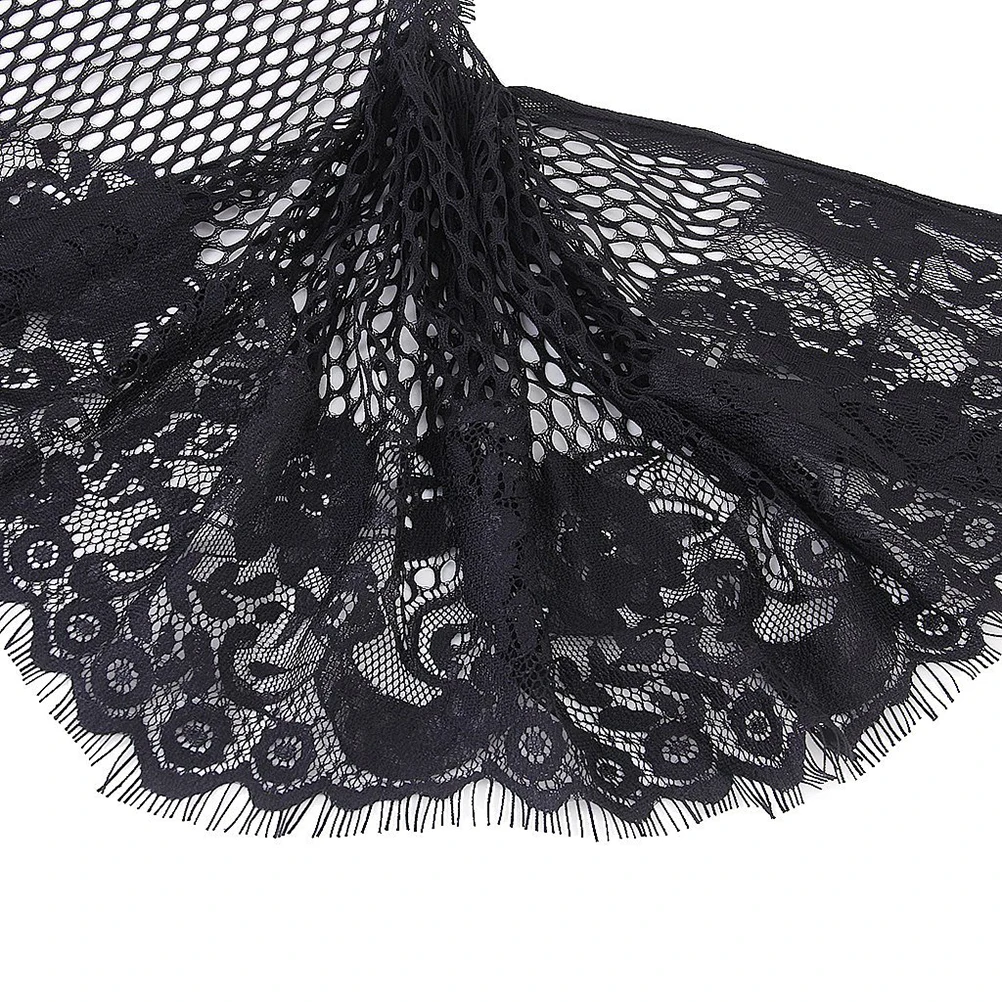 

Black Nylon Trim 274cmx25cm Beautiful Flower Sewing Lace Trim Pattern for Clothing Dress Curtain DIY Sewing Wide Applique
