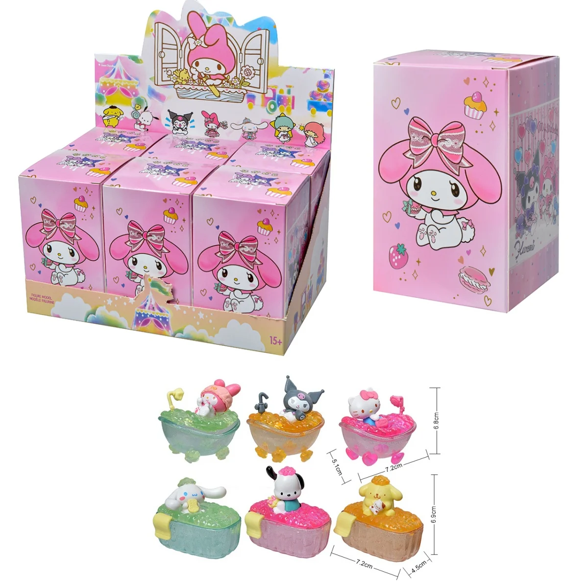 

Original 6Pcs/Box Sanrio Bathtub Blind Box Kuromi Cinnamoroll Melody Cartoon Cute Doll Desktop Doll Accessories Children's Gift
