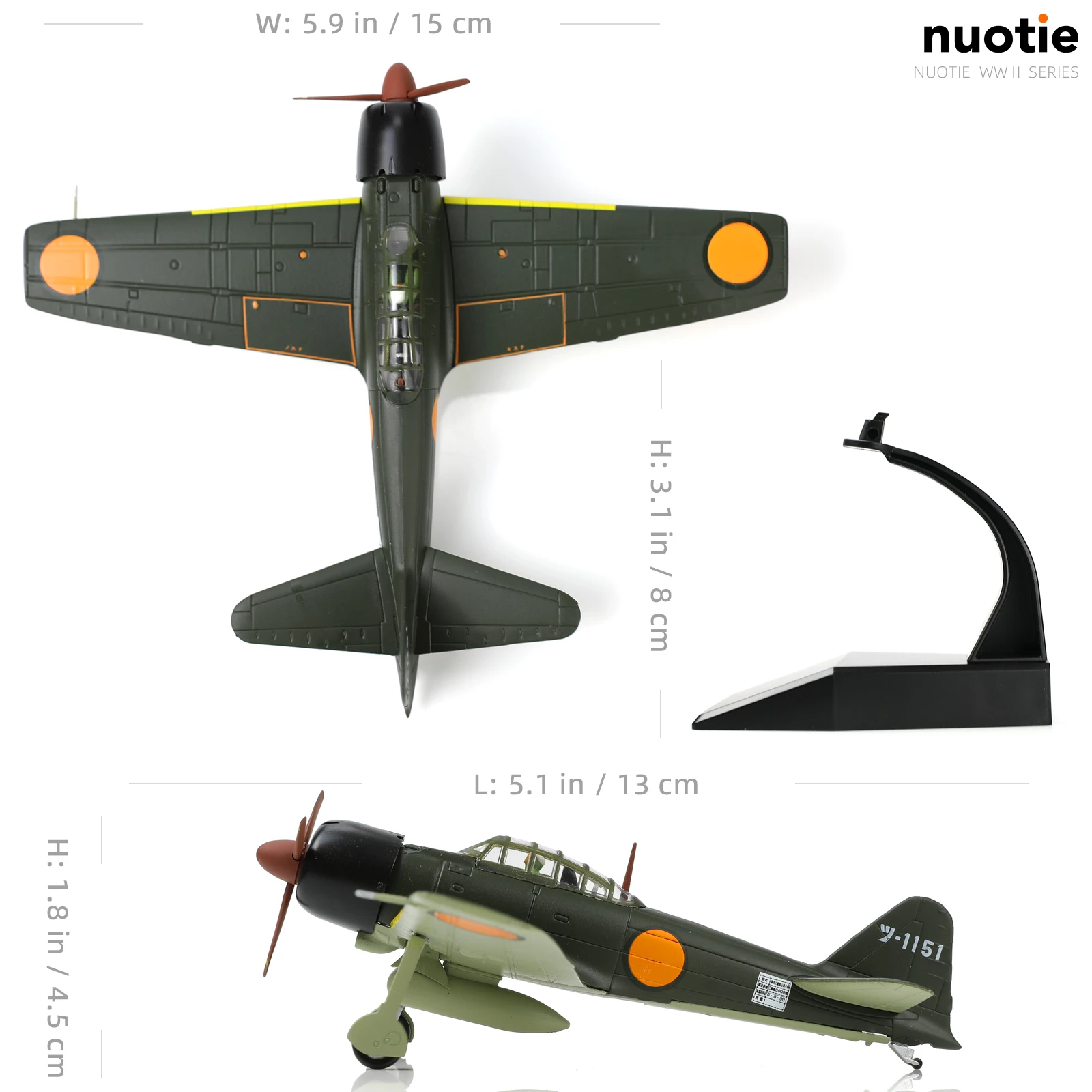 NUOTIE 1/72 A6M3 Zero Mitsubishi Classic Fighter (1942) Diecast Model with Stand for Adult Military Collection