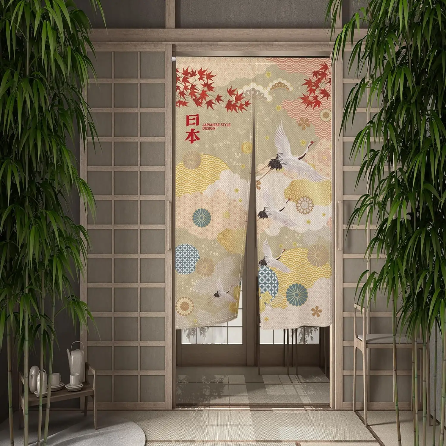 

Длинный тип японской дверной занавески красный кленовый лист фэн-шуй традиционный окрашенный дизайн в японском стиле гобелен для Ukiyoe