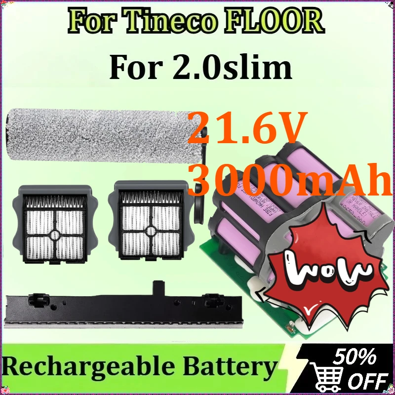 

For Tineco FLOOR 2.0slim with Roller Brush/Filter/Squeegee Accessories Replacement Battery 21.6V 3000mAh