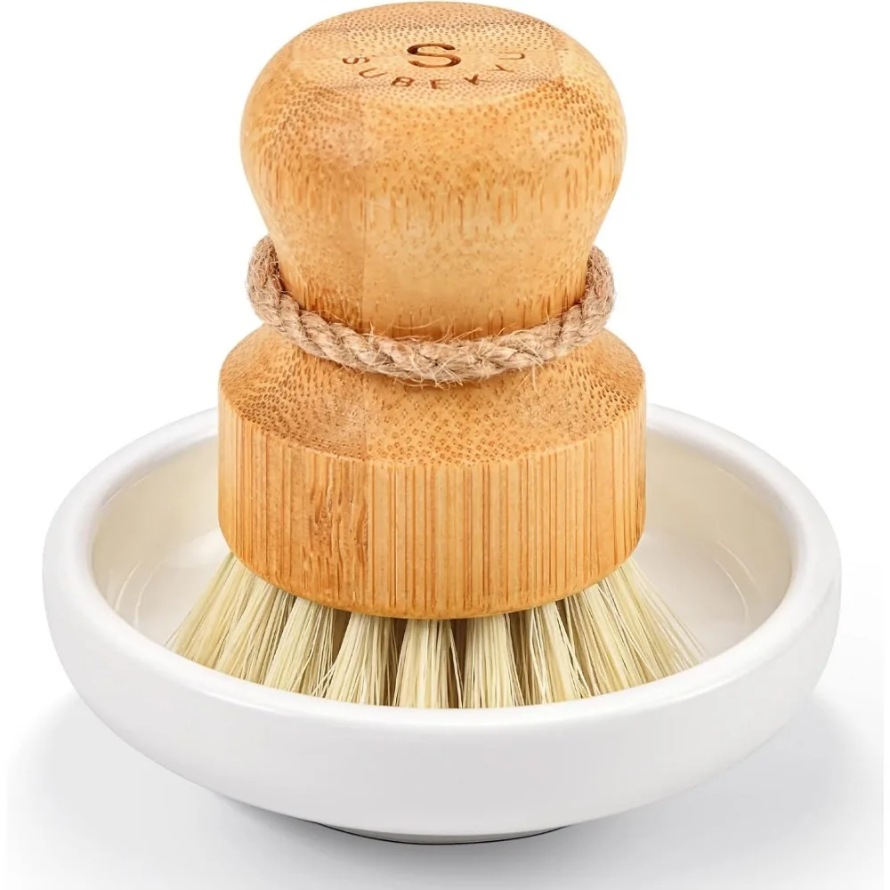 

Bamboo Dish Scrub Brush for Kitchen Sink, Natural Wooden Washing Dish Brush Scrubber with Sisal Bristles for Household C