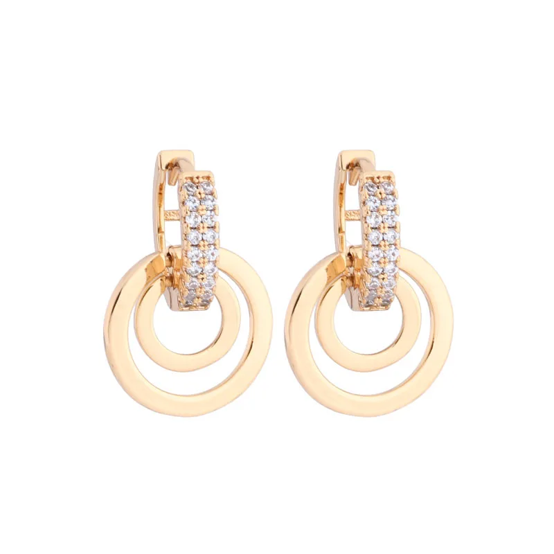 2024 New Arrival Full Cubic Zirconia  Copper Jewelry Gold Color Geometric Hoop Earrings For Elegant Women