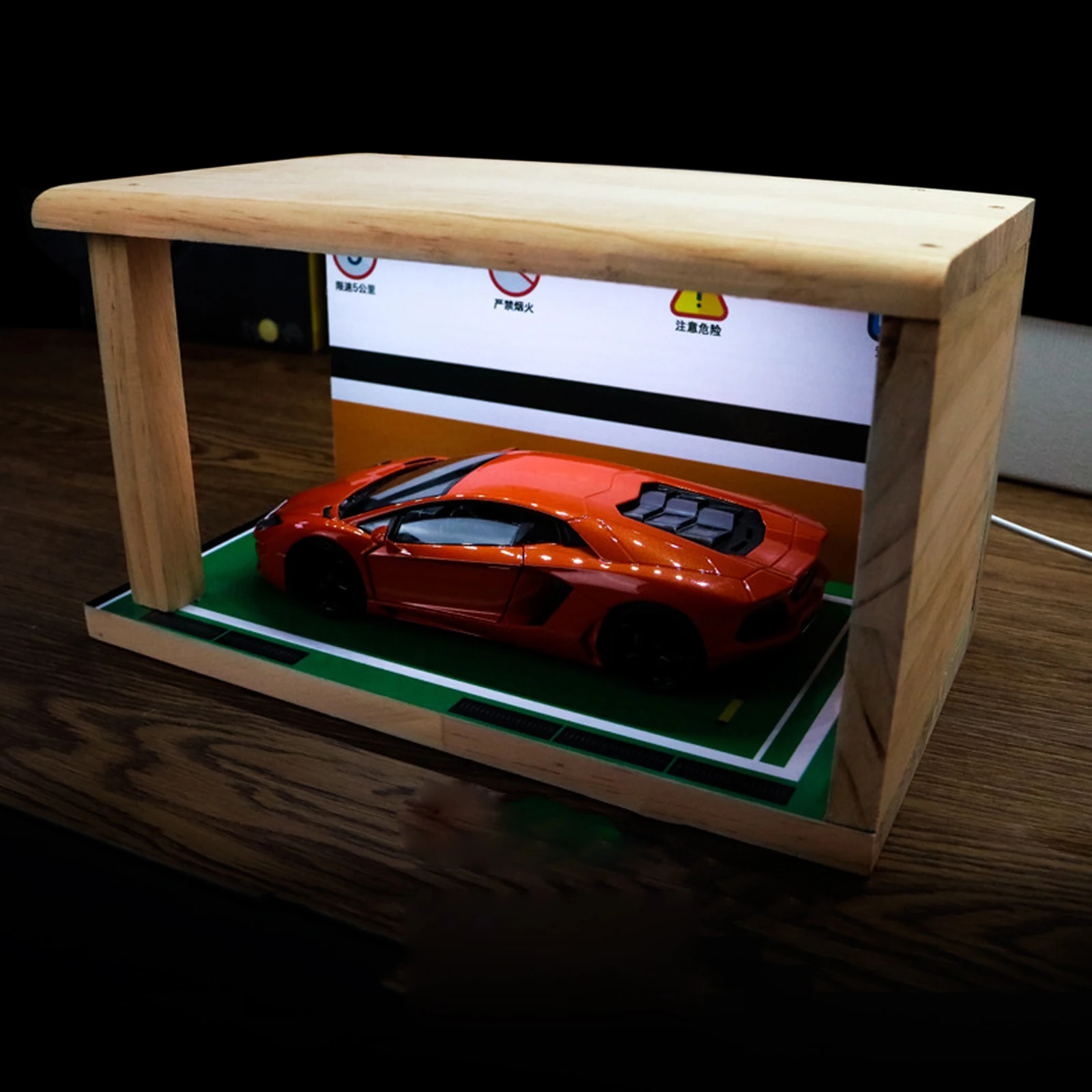 1/24 Parking Lot Display Case Container Protective Collectibles Wooden Scenery Desktop Decor Display Stand for Alloy Car Toy