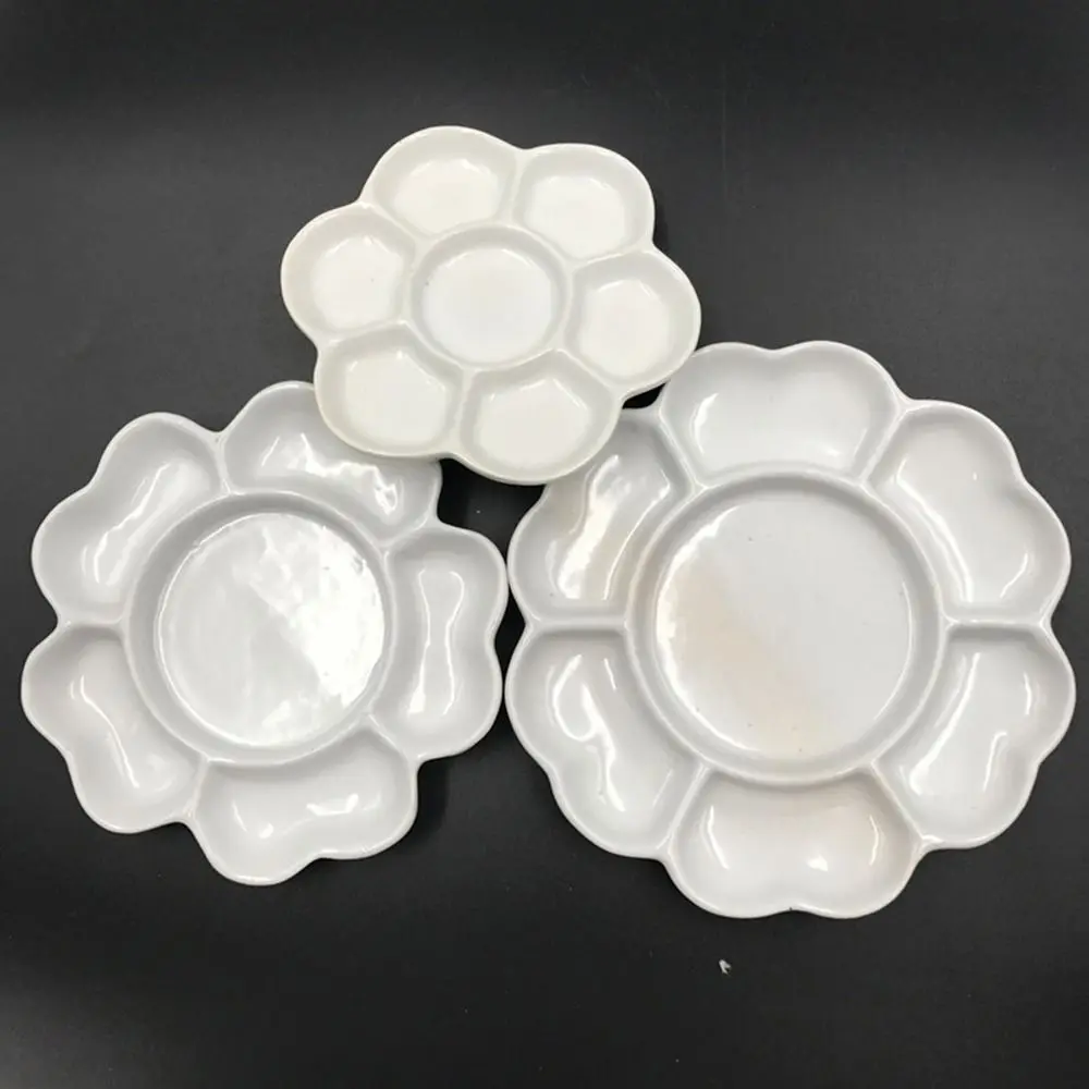 Ceramic Paint Palette Tray White 6/7 Grid Plum Blossom Paint Plate Portable Flower Shaped Mixing Colour Tray Painting