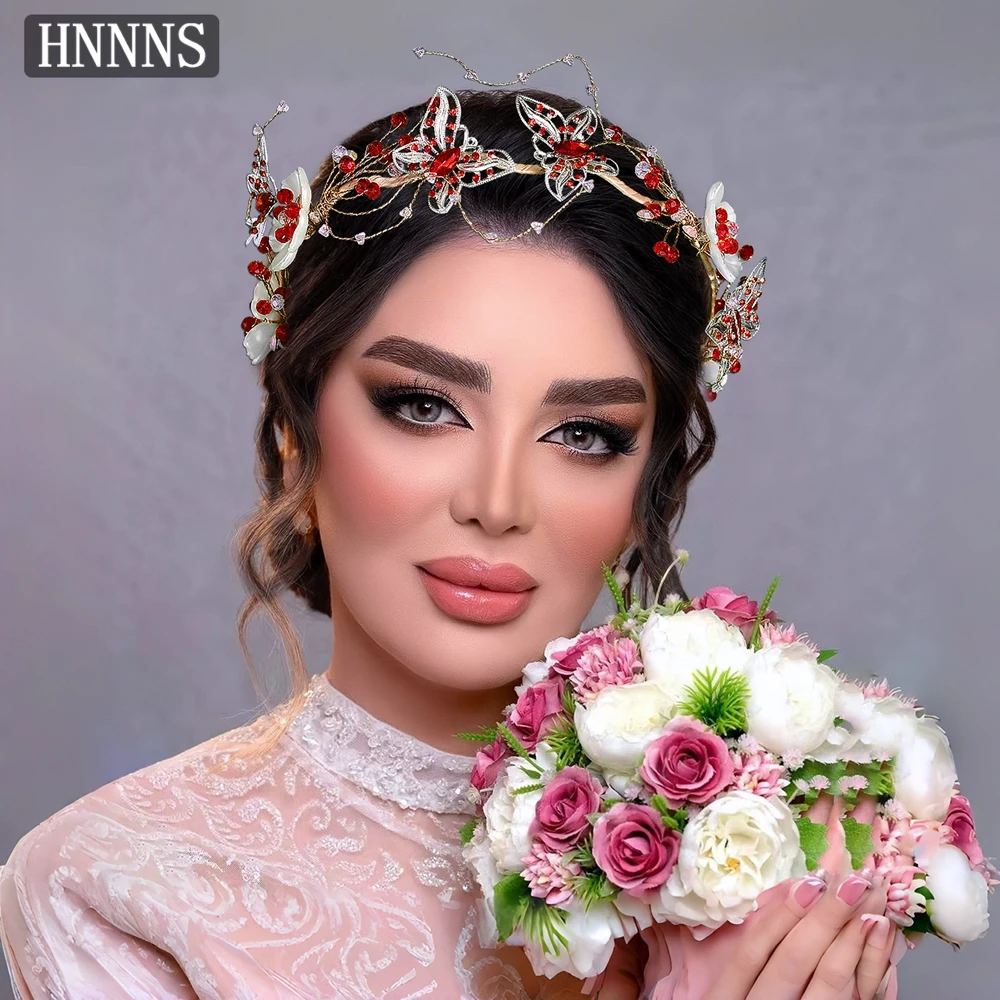 

HNNNS Sweet Flower Wreath Hairband Butterfly Wedding Headdress Beach Party Dress Up Accessories Bridal Elegant Hair Piece A325