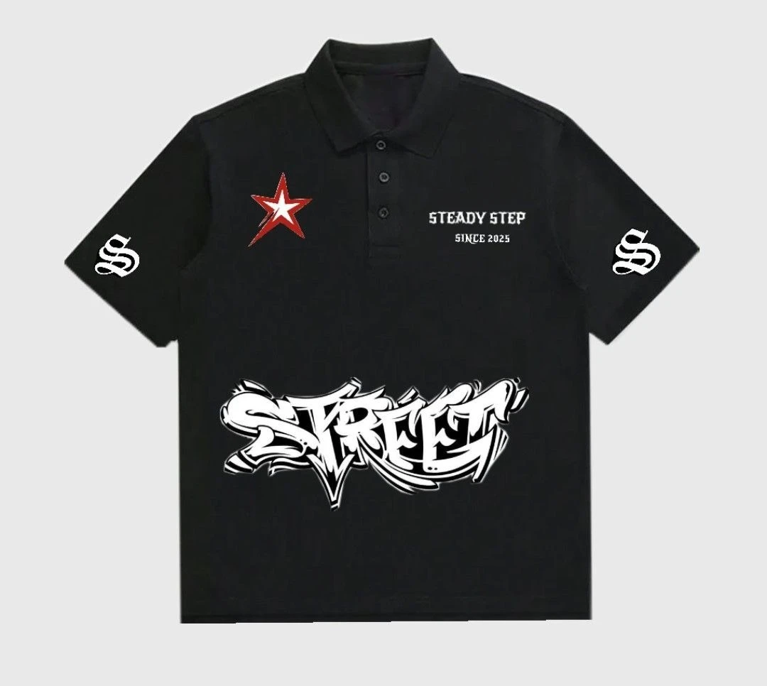 Hip Hop Y2K Poloshirt mit Print, Rock-Gothic Oversized T-Shirt, Button-Down-Kragen-Shirt, Punk Casual Tee, minimalistisch und modisch