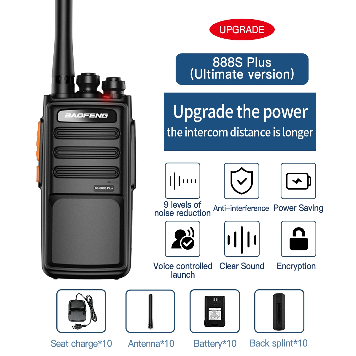 10PCS Walkie Talkie Baofeng BF-888S PLUS Verbeterde Versie Tweerichtingsradio 16CH Walkie-Talkie Radio Transceiver UHF 400-470MHz