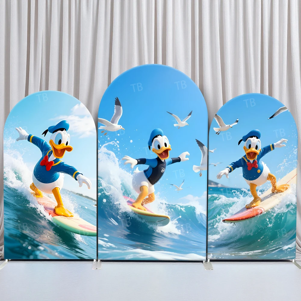 

TB Disney Donald Duck Arch Backdrop Cover Surfing for Kids Birthday Party Decor Photography Background Wall Props Elastic Fabric